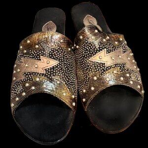 Degario wedge slides bronze black brown gold sz 10 run small
